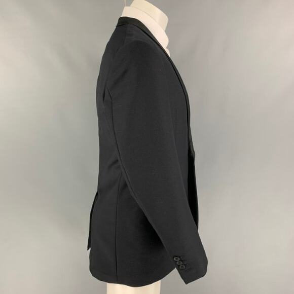 AQUASCUTUM Size 40 Black Wool Silk Shawl Collar Sport Coat - Picture 2 of 6
